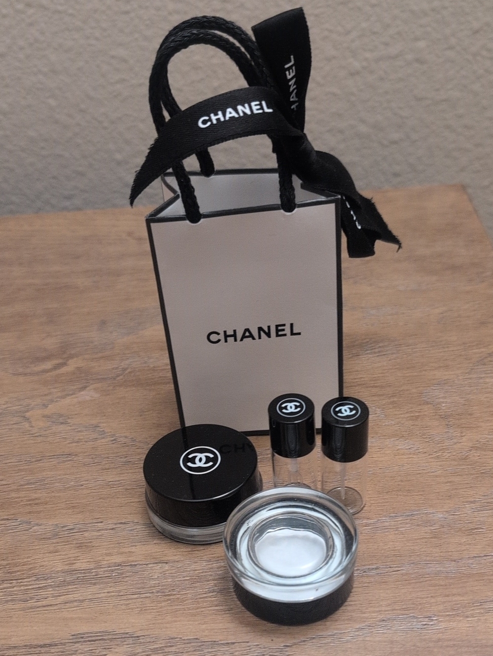 Chanel Travel Makeup Glass Jar And Vial With Gift Bag